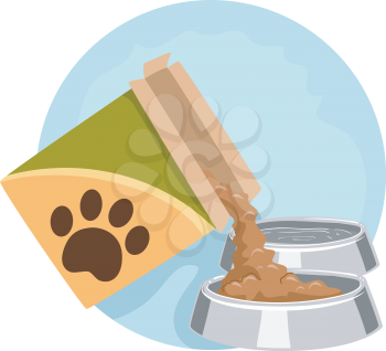 Illustration of Household Chores, Feeding Pet. Pouring Pet Food on Container