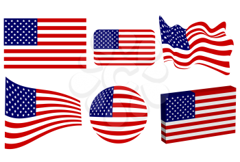 Royalty Free Clipart Image of a Group of American Flags