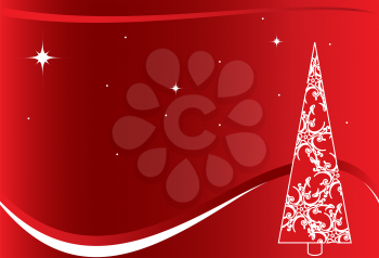 Royalty Free Clipart Image of a Red Background With a White Christmas Tree