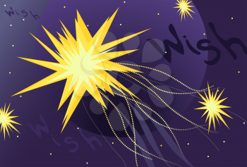 Royalty Free Clipart Image of a Shooting Star and the Word Wish