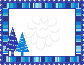 Royalty Free Clipart Image of a Blue Frame With Blue Christmas Trees