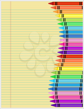 Royalty Free Clipart Image of a Lined Paper With a Crayon Border