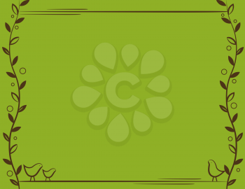 Royalty Free Clipart Image of a Background With Birds in the Corner and a Vine Frame