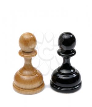 Wooden chess pieces light and dark colors