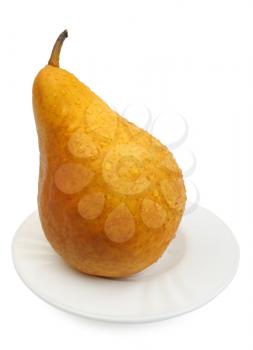 Royalty Free Photo of a Pear on a White Plate