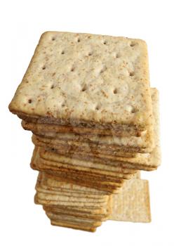 Pile of crackers on a white background, isolated.