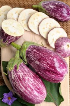 Royalty Free Photo of Striped Eggplants and Slices