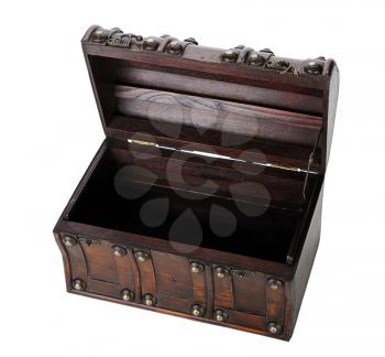 Open Wooden chest, isolated on a white background.