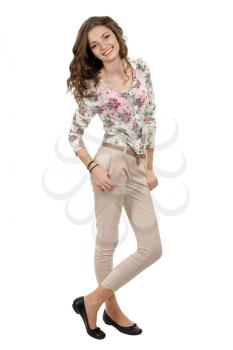 Girl in a summer clothing on a white background, isolated.