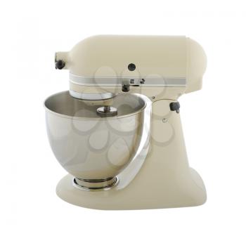 Kitchen appliances - beige planetary mixer, isolated on a white background