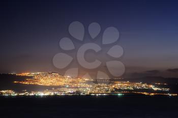 Tiberias city lights late at night on the Sea of Galilee