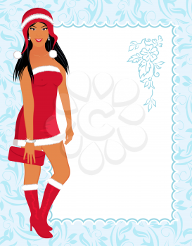 Illustration christmas girl with invitation - vector