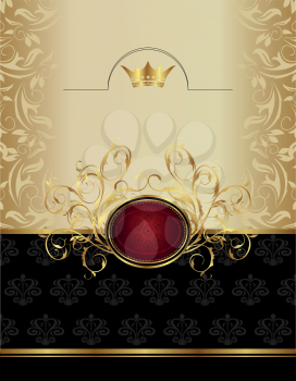 Illustration luxury gold label with emblem - vector