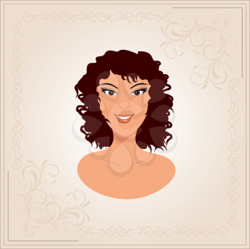 Illustration floral frame face portrait of beautiful girl - vector
