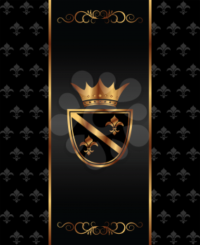 Illustration vintage dark golden card with heraldic elements - vector