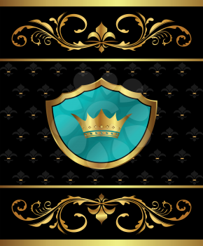 Illustration golden frame with heraldic elements - vector