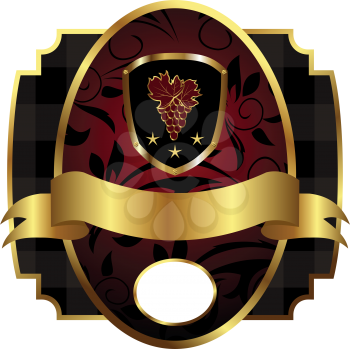 Illustration royal label with golden frame, shield, crown - vector