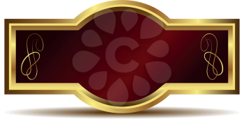 Illustration of red velvet in a gold frame label isolated on white background - vector