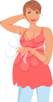 Illustration cute pregnant woman isolated - vector