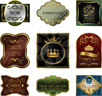 Set illustration of decorative color gold frames labels - vector