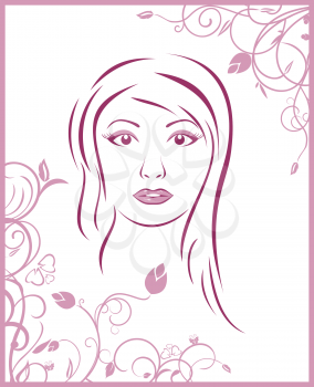 Illustration girl face with floral background - vector