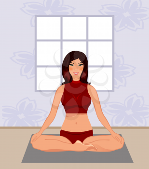 Illustration young woman yoga in gym - vector