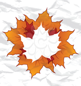 Illustration autumnal maple leaves, crumpled paper texture, copy space for your text - vector