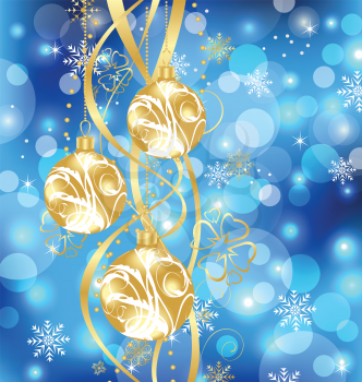 Illustration Christmas holiday background with golden balls - vector