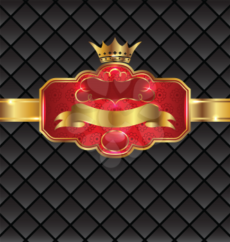 Illustration vintage golden emblem with royal crown - vector