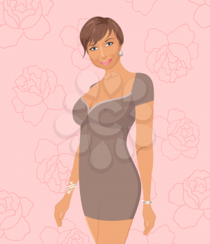 Illustration pretty girl on rose background - vector