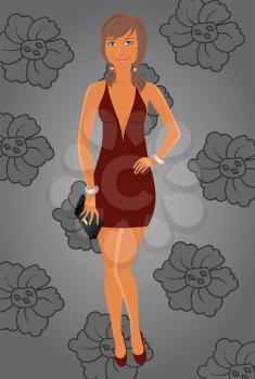 Illustration fashion glamor girl in dress - vector