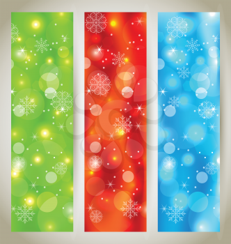 Illustration set Christmas glossy banners with snowflakes - vector