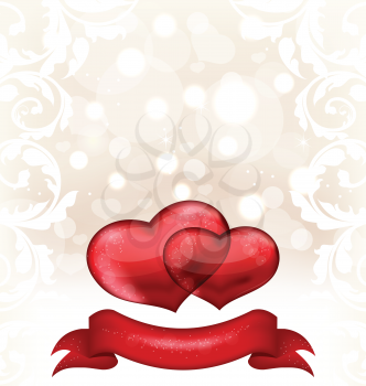 Illustration Valentine's day or wedding invitation with hearts - vector