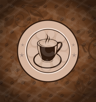Illustration retro background with coffee mug, coffee bean texture - vector