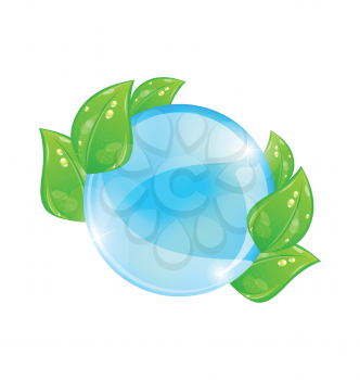 Illustration water bubble with eco green leaves - vector