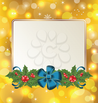 Illustration Christmas cute card with mistletoe and bow - vector