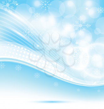 Illustration Christmas wavy background with snowflakes - vector
