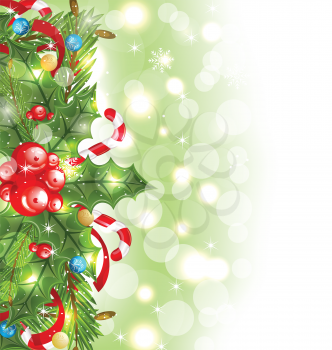 Illustration Christmas glowing background with holiday decoration - vector