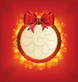 Illustration Christmas card with bow, lighting background - vector 