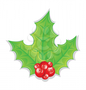 Illustration Christmas decoration holly berry branches isolated on white background - vector