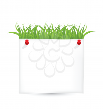 Illustration paper sheet with green grass isolated on white background - vector