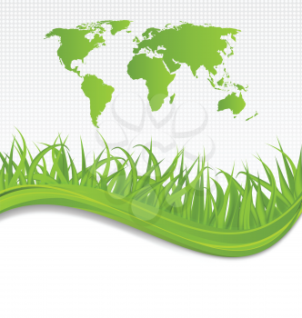 Illustration nature background with map earth and grass - vector