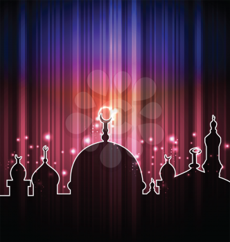 Illustration cute shine card with mosque - vector