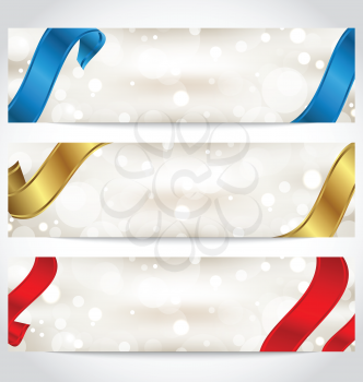 Illustration collection of gift cards with ribbons - vector