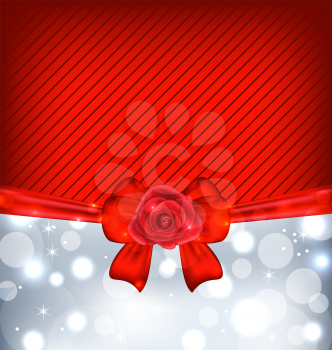Illustration festive background with gift bow and rose - vector
