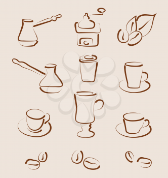 Illustration sketch set coffee design elements - vector