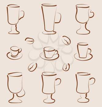 Illustration outline set coffee and tea design elements - vector