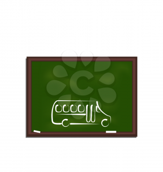 Illustration green chalkboard with painting school bus - vector