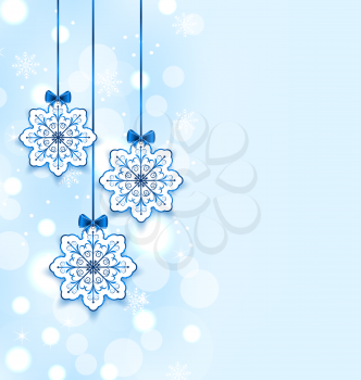 Illustration Christmas three snowflakes with bows - vector