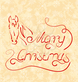 Illustration calligraphic Christmas lettering with horse - vector